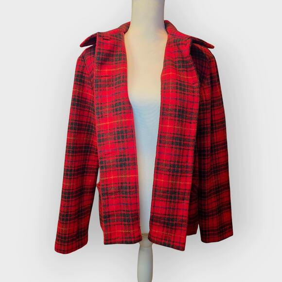 Vintage NY & Co Wool Plaid Chore Coat M Shacket Shirt Jacket Red Fall Fisherman - Picture 4 of 8